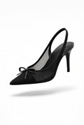 Black Women's Black Bow Pointed Toe Slingback Heels - Photo 2