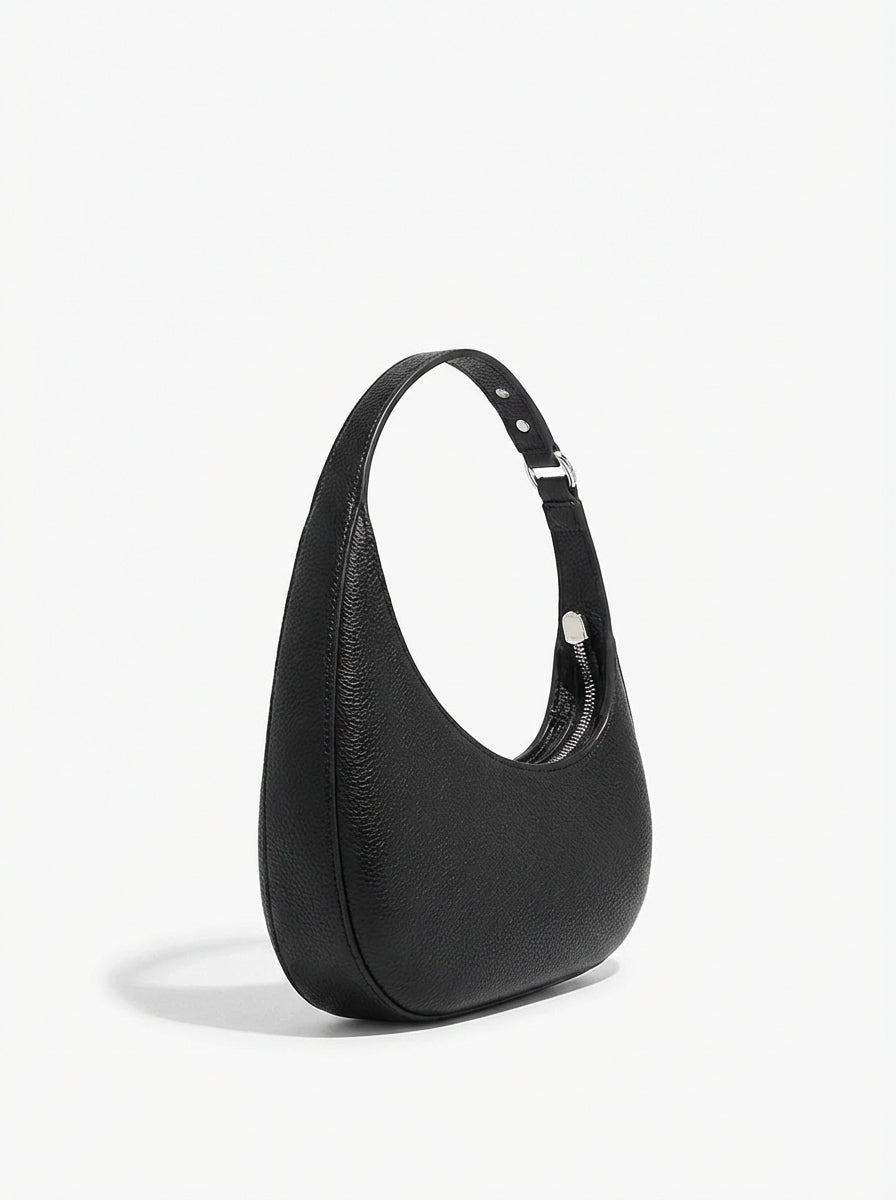 Black Women's Black Crescent Hobo Shoulder Bag with Adjustable Strap - Everyday handbag - Photo 1