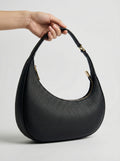 Black Women's Black Crescent Hobo Shoulder Bag with Adjustable Strap - Everyday handbag - Photo 2