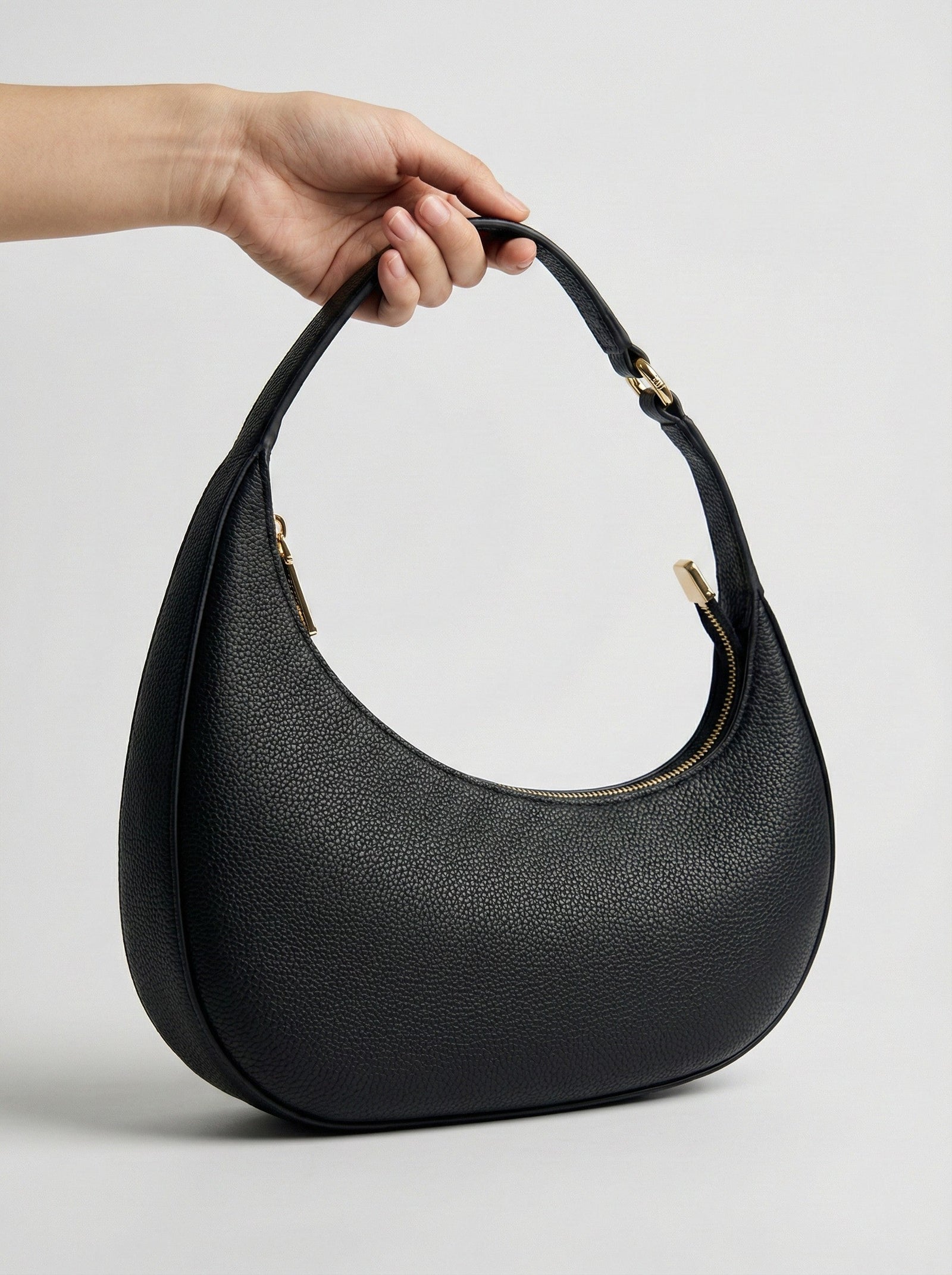 Black Women's Black Crescent Hobo Shoulder Bag with Adjustable Strap - Everyday handbag - Photo 2