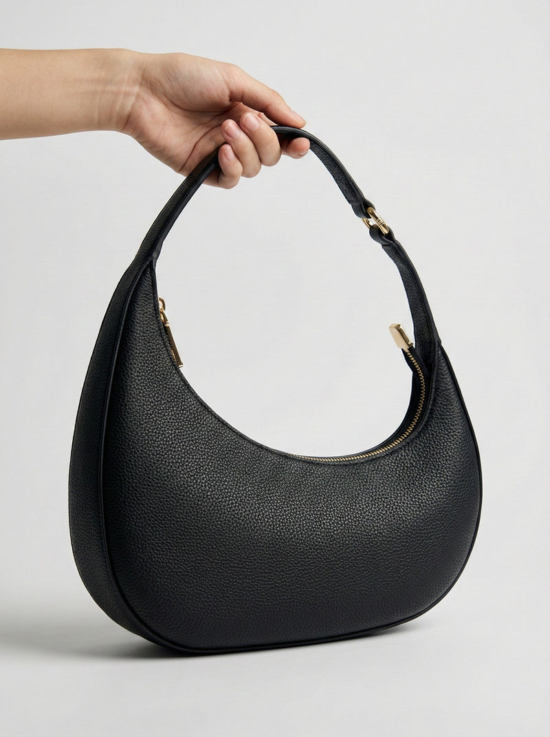 Black Women's Black Crescent Hobo Shoulder Bag with Adjustable Strap - Everyday handbag - Photo 2