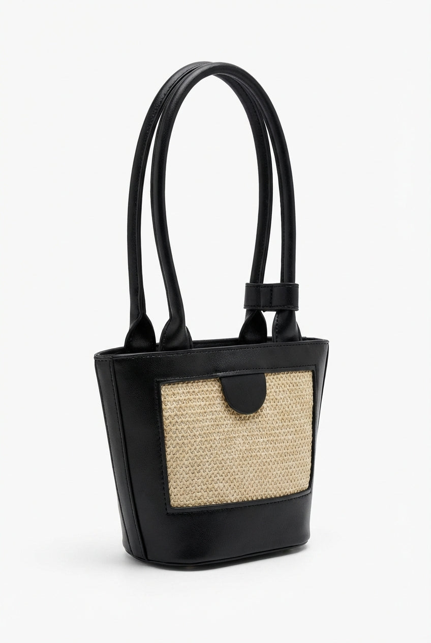 Black Women's Black Structured Mini Tote Bag with Pocket - Tote bags - Photo 1