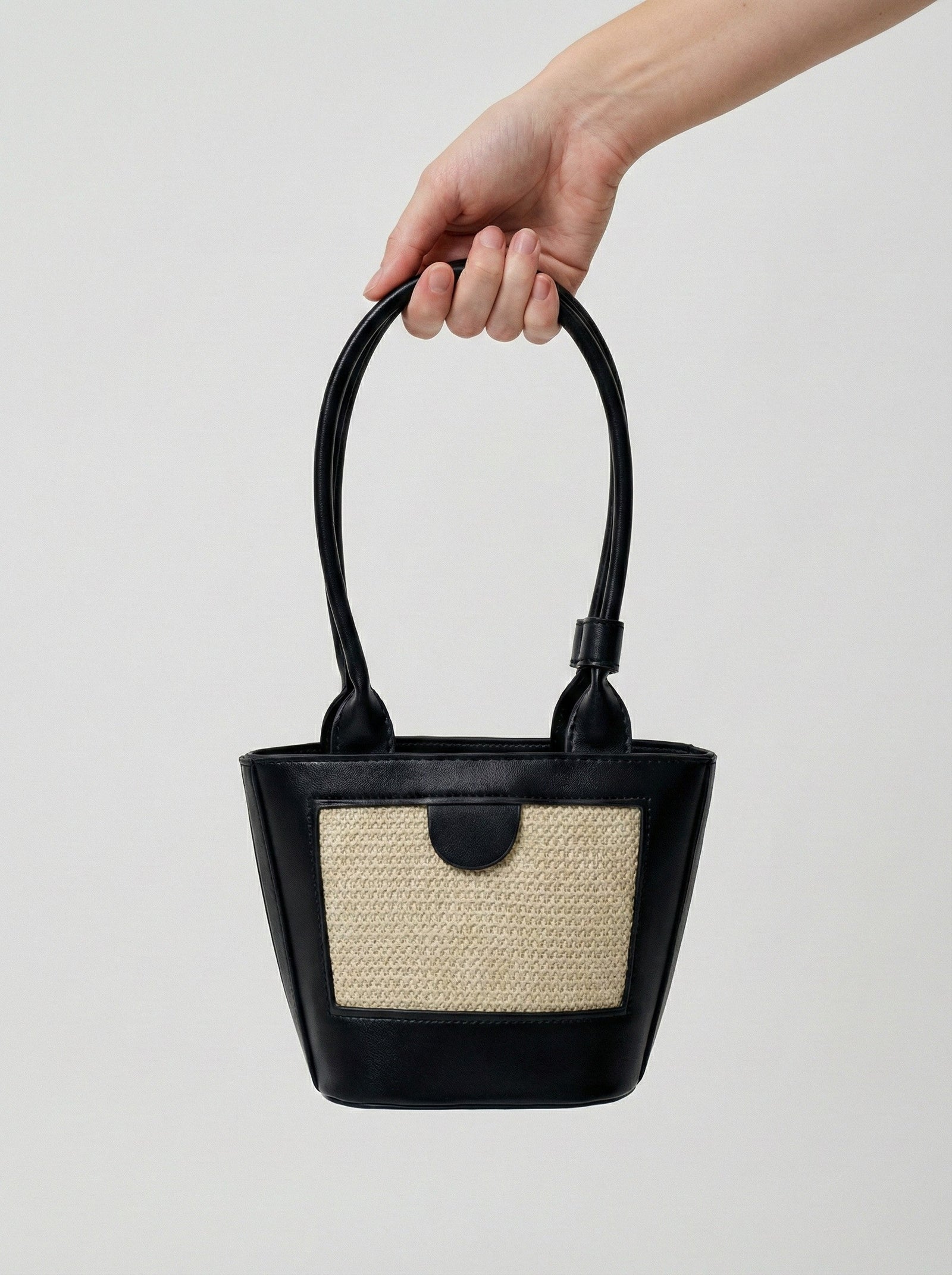 Black Women's Black Structured Mini Tote Bag with Pocket - Tote bags - Photo 2