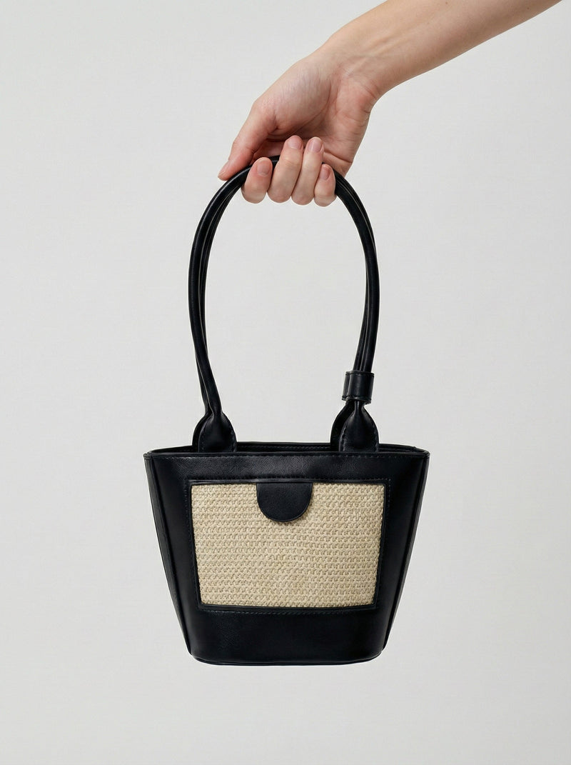 Black Women's Black Structured Mini Tote Bag with Pocket - Tote bags - Photo 2