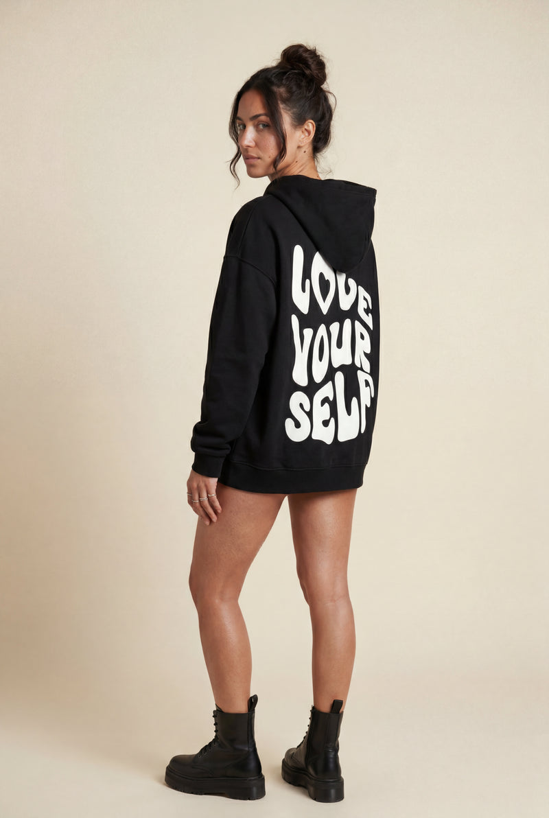 Black Women's Bold Back Print Loose Fit Hoodie - Photo 1