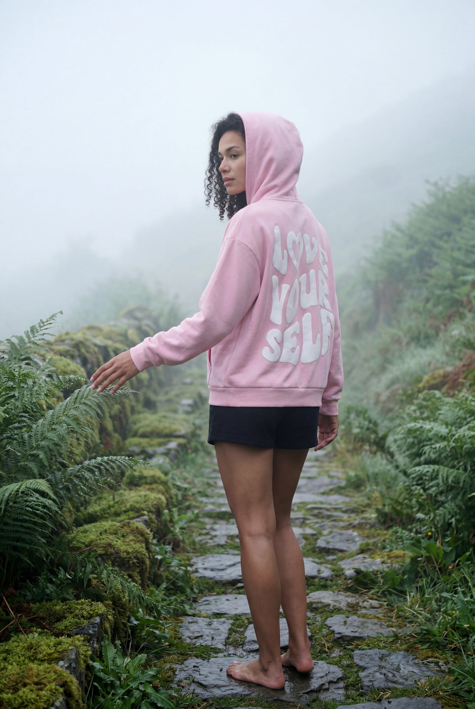 Baby Pink Women's Bold Back Print Loose Fit Hoodie - Photo 12