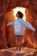 Light Blue Women's Bold Back Print Loose Fit Hoodie - Photo 14
