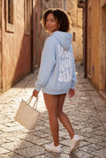 Light Blue Women's Bold Back Print Loose Fit Hoodie - Photo 8