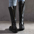 Black Women's Buckle Strap Knee-High Boots with Low Block Heel - Photo 7
