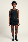 Black Women's Cargo Pocket A-Line Mini Skirt with Flap Details - Cargo mini skirt - Photo 3