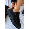 Black Women's Chunky Platform Low-Top Canvas Sneakers - Photo 3