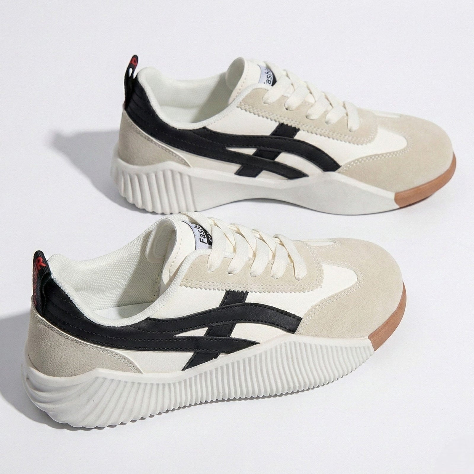 Black Women's Chunky Sole Colorblock Lace-Up Sneakers - Photo 4