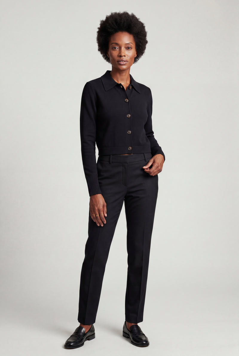 Black Women's Classic Collared Button-Down Cardigan Sweater - Photo 2