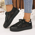 Black Women's Crochet Lace Platform Lace-Up Sneakers - Photo 5