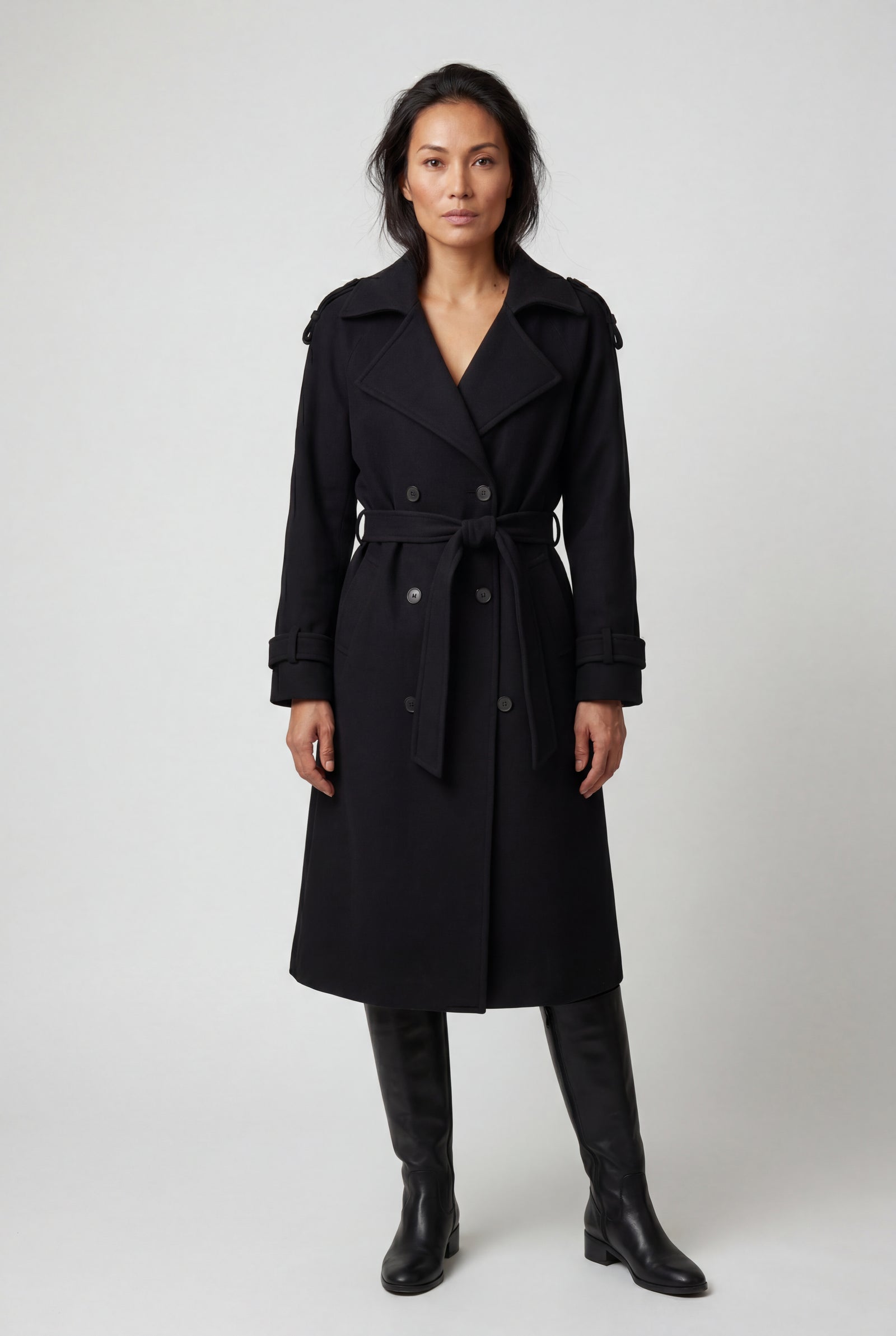 Black Women's Double-Breasted Belted -Blend Trench Coat - Trench coats - Photo 4
