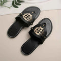Black Women's Gold Emblem Black Thong Sandals - Photo 2