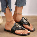 Black Women's Gold Emblem Black Thong Sandals - Photo 3