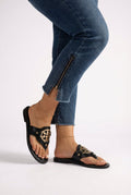 Black Women's Gold Emblem Black Thong Sandals - Photo 4