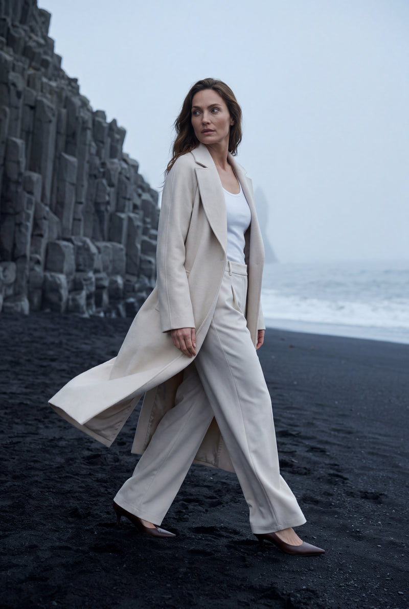 Cream Women's Longline Tailored Trench Coat with Notched Lapel - Trench coats - Photo 4