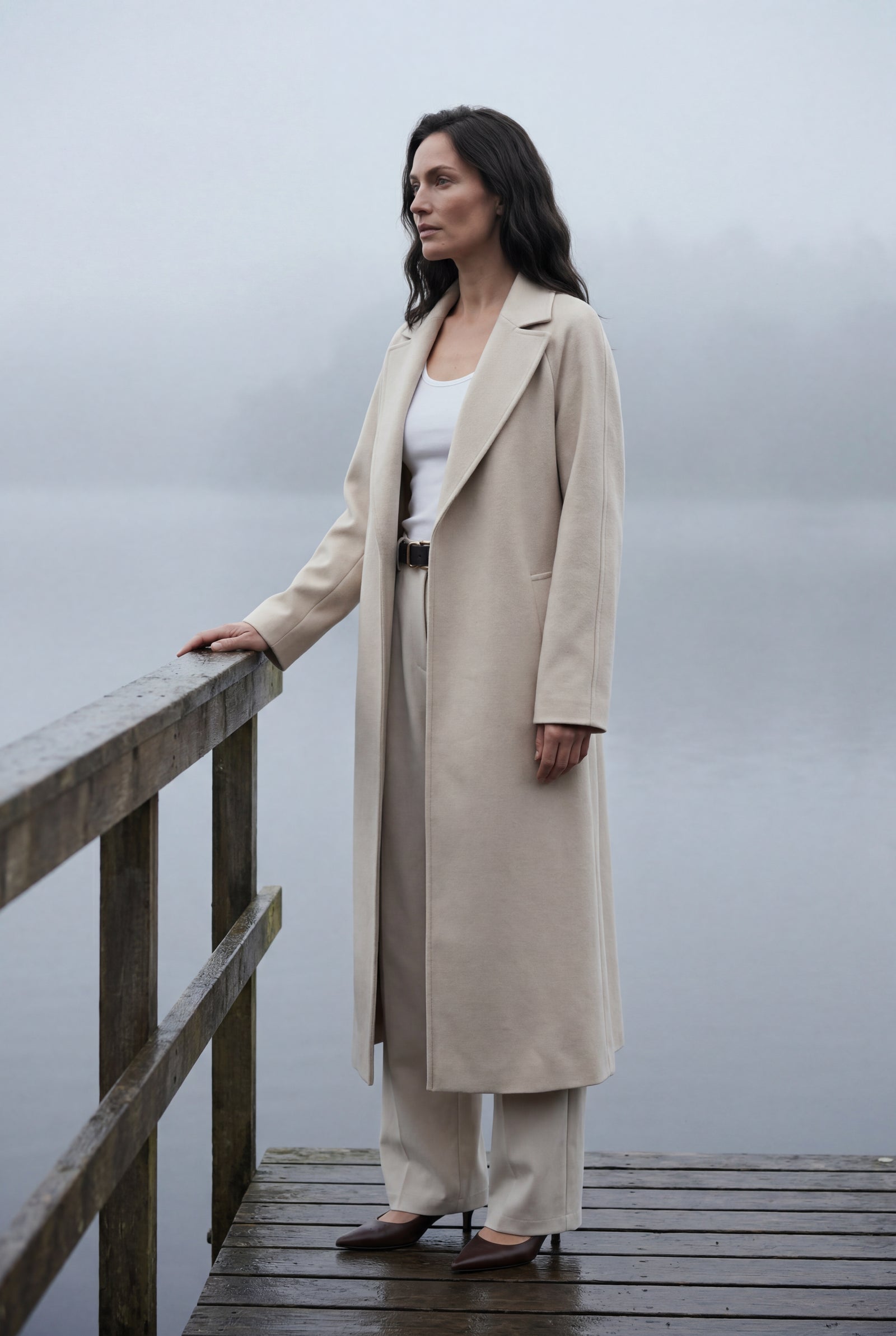 Cream Women's Longline Tailored Trench Coat with Notched Lapel - Trench coats - Photo 6