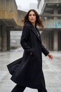 Black Women's Longline Tailored Trench Coat with Notched Lapel - Trench coats - Photo 7