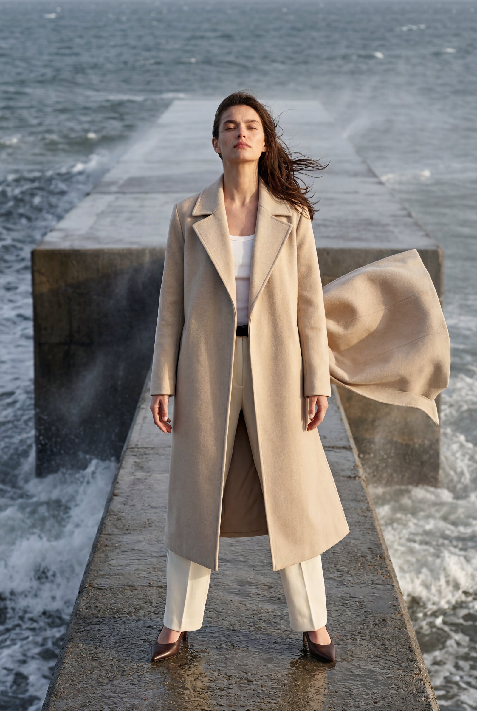 Cream Women's Longline Tailored Trench Coat with Notched Lapel - Trench coats - Photo 8