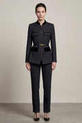 Black Women's Military-Inspired Belted Structured Blazer With Trim - Blazers - Photo 10