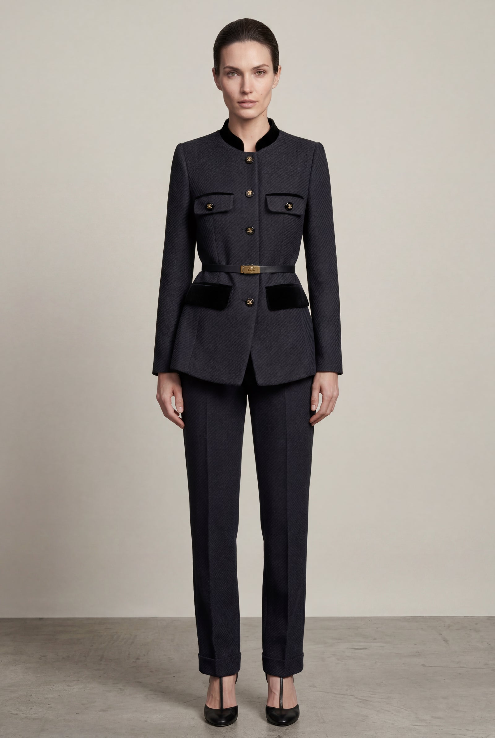 Black Women's Military-Inspired Belted Structured Blazer With Trim - Blazers - Photo 10