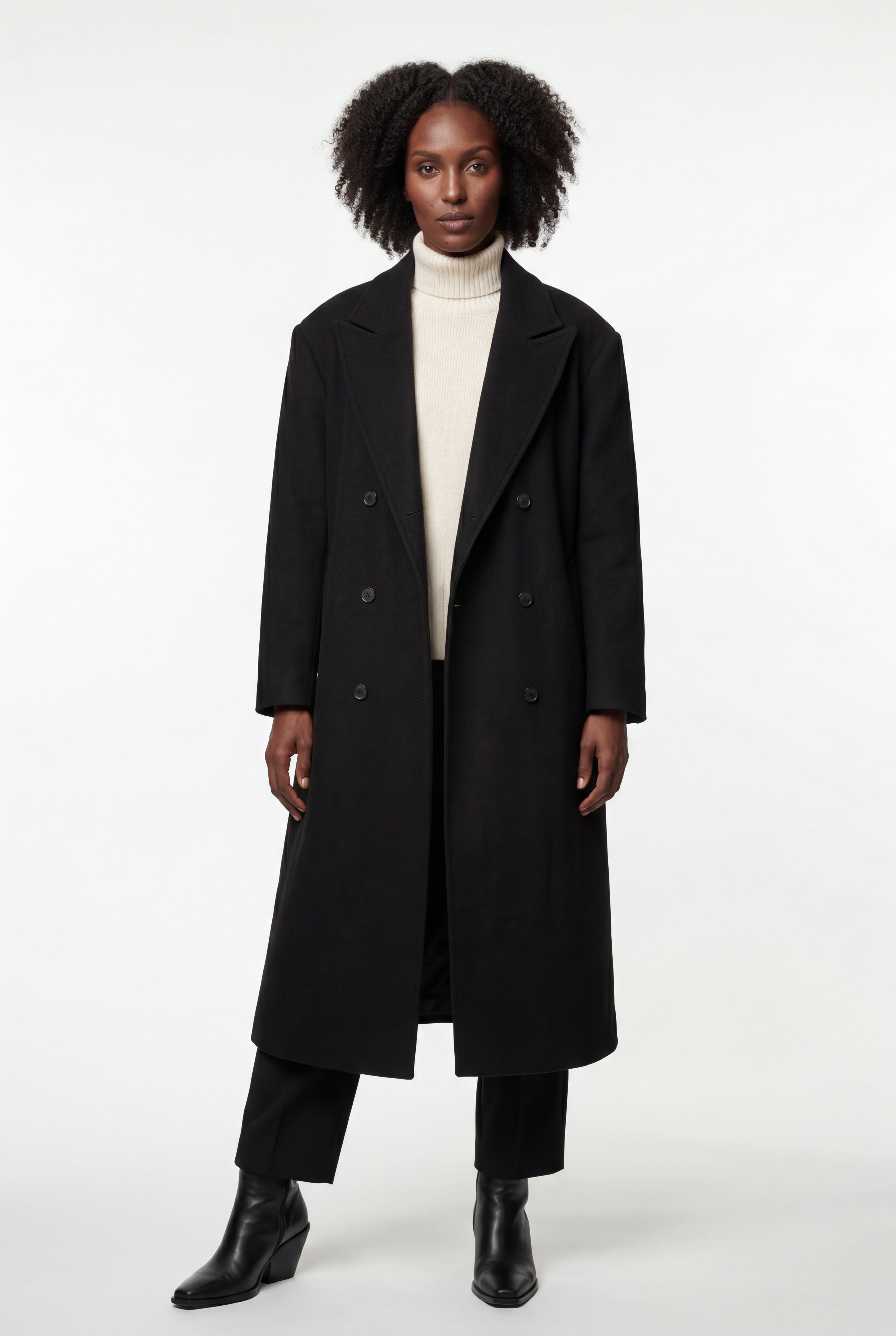 Coat With Lapel Oversized Double-Breasted Long Coat for Women
