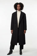 Black Women's Oversized Double-Breasted Long Coat with Lapel - Oversized coats - Photo 12