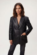 Black Women's Oversized Notched Lapel Faux Blazer - Blazers - Photo 1