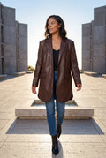 Dark Brown Women's Oversized Notched Lapel Faux Blazer - Blazers - Photo 4