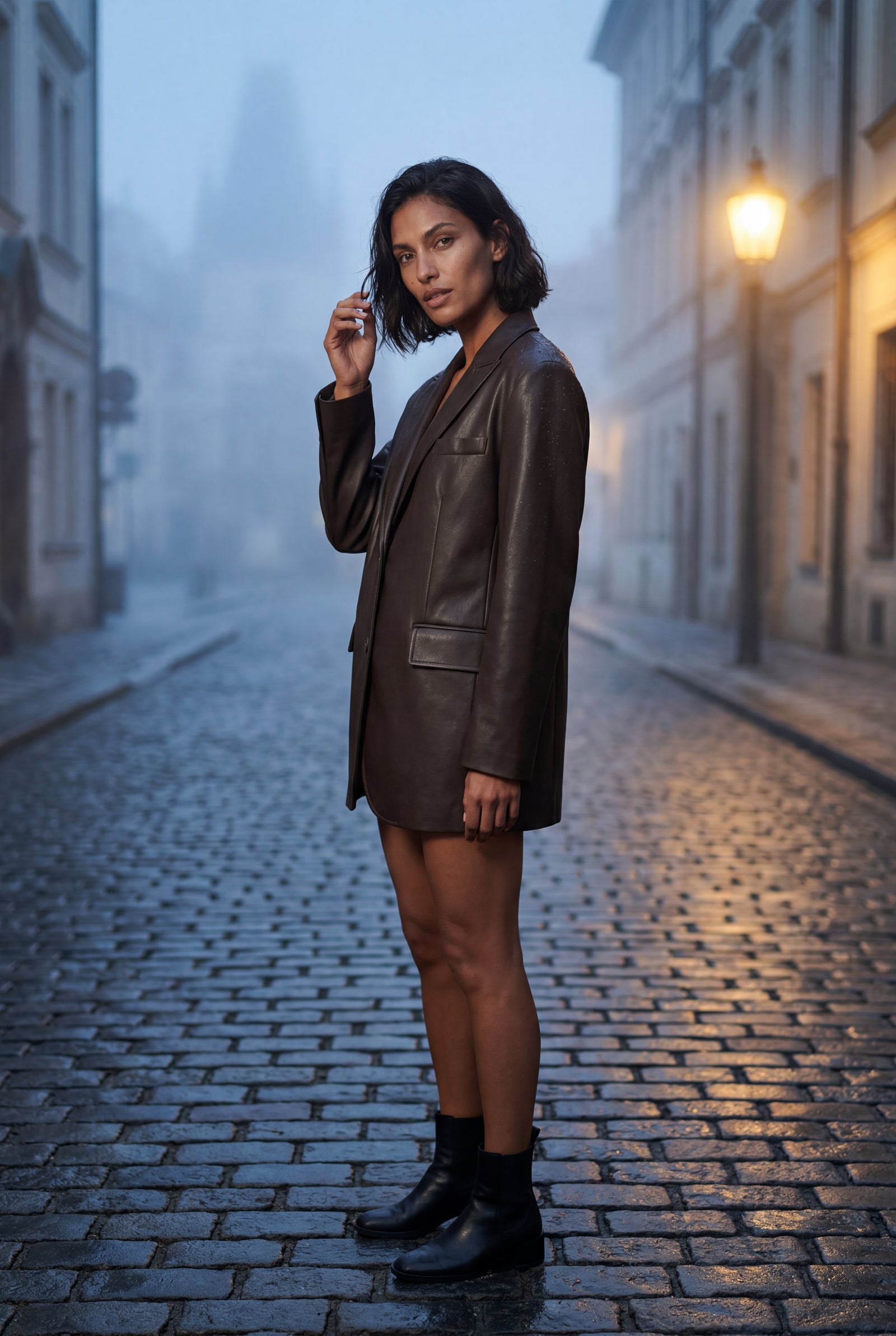 Dark Brown Women's Oversized Notched Lapel Faux Blazer - Blazers - Photo 6