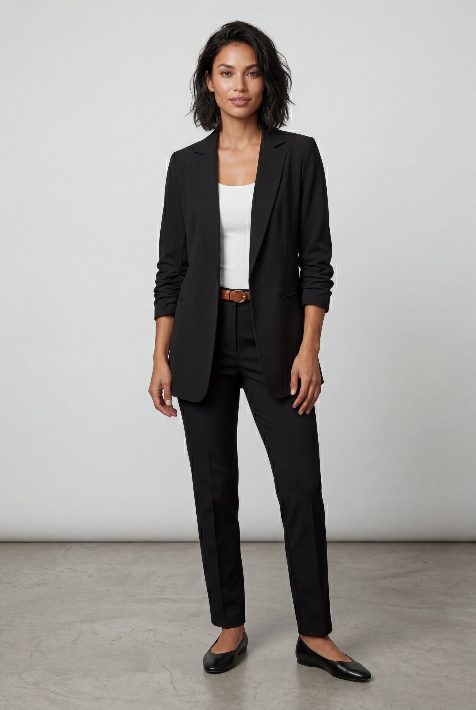 Black Women's Relaxed Notched Lapel Single-Breasted Casual Blazer - Casual blazers - Photo 7