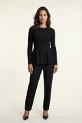 Black Women's Ribbed Button-Front Peplum Cardigan - Cardigans - Photo 1