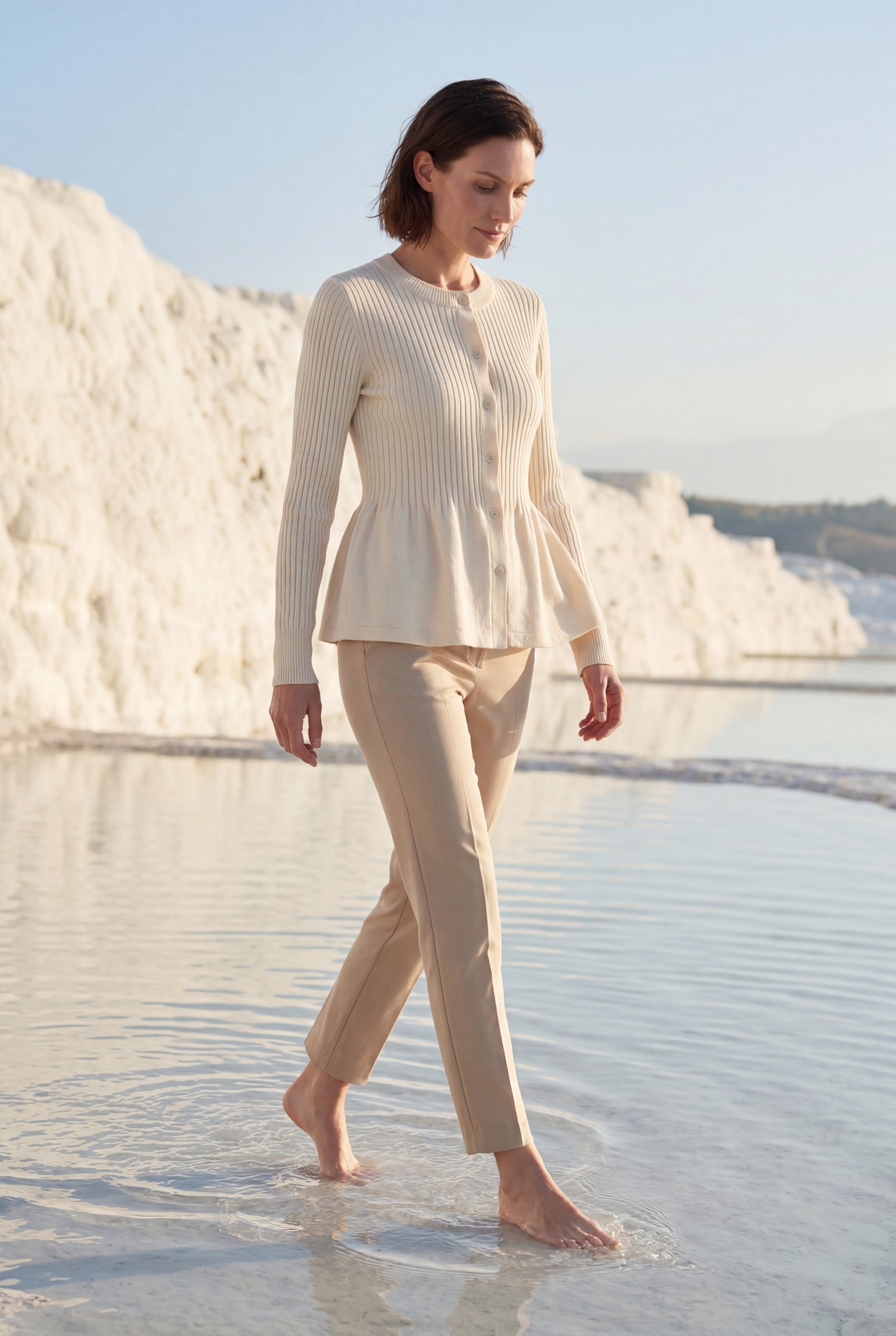 Cream Women's Ribbed Button-Front Peplum Cardigan - Cardigans - Photo 15