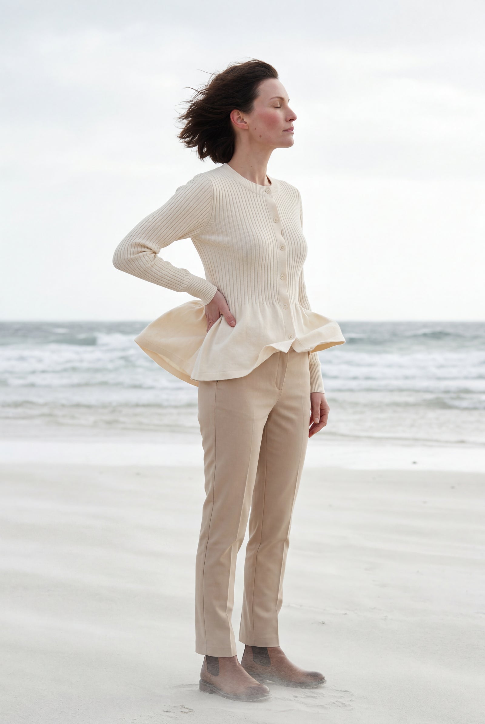 Cream Women's Ribbed Button-Front Peplum Cardigan - Cardigans - Photo 16