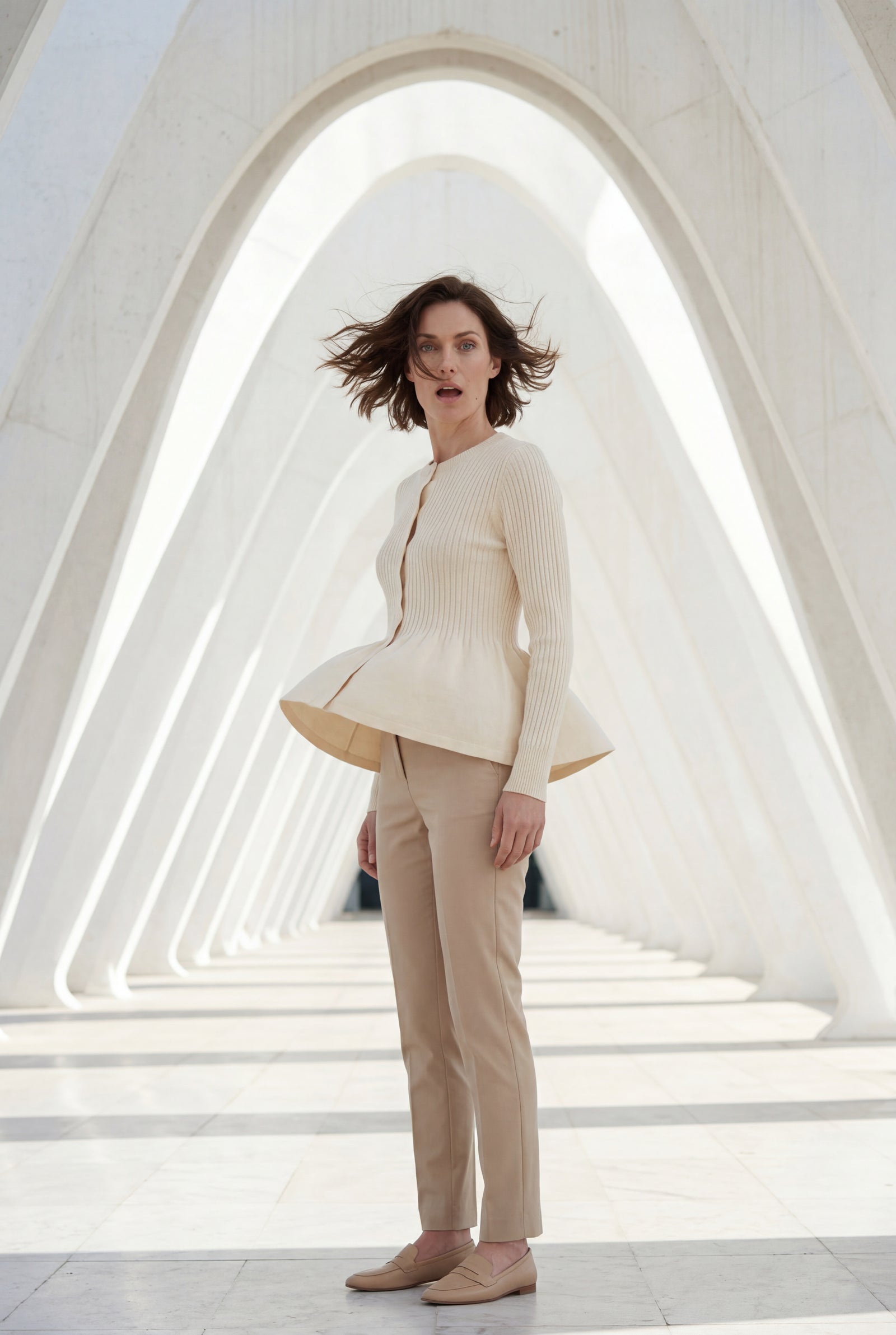 Cream Women's Ribbed Button-Front Peplum Cardigan - Cardigans - Photo 17