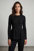Black Women's Ribbed Button-Front Peplum Cardigan - Cardigans - Photo 4