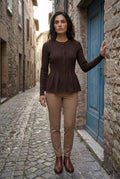 Dark Brown Women's Ribbed Button-Front Peplum Cardigan - Cardigans - Photo 5