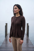 Dark Brown Women's Ribbed Button-Front Peplum Cardigan - Cardigans - Photo 8