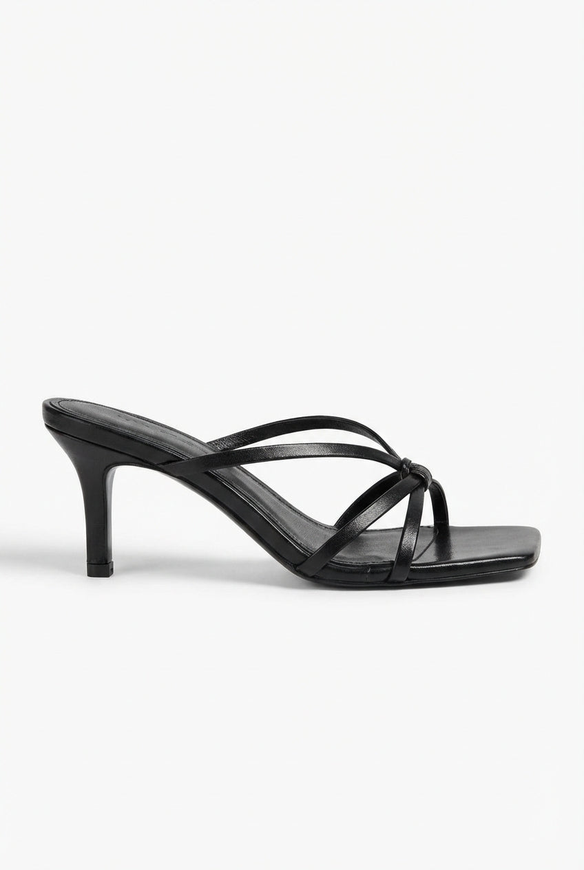 Black Women's Strappy Square-Toe Block-Heel Mules - Photo 1