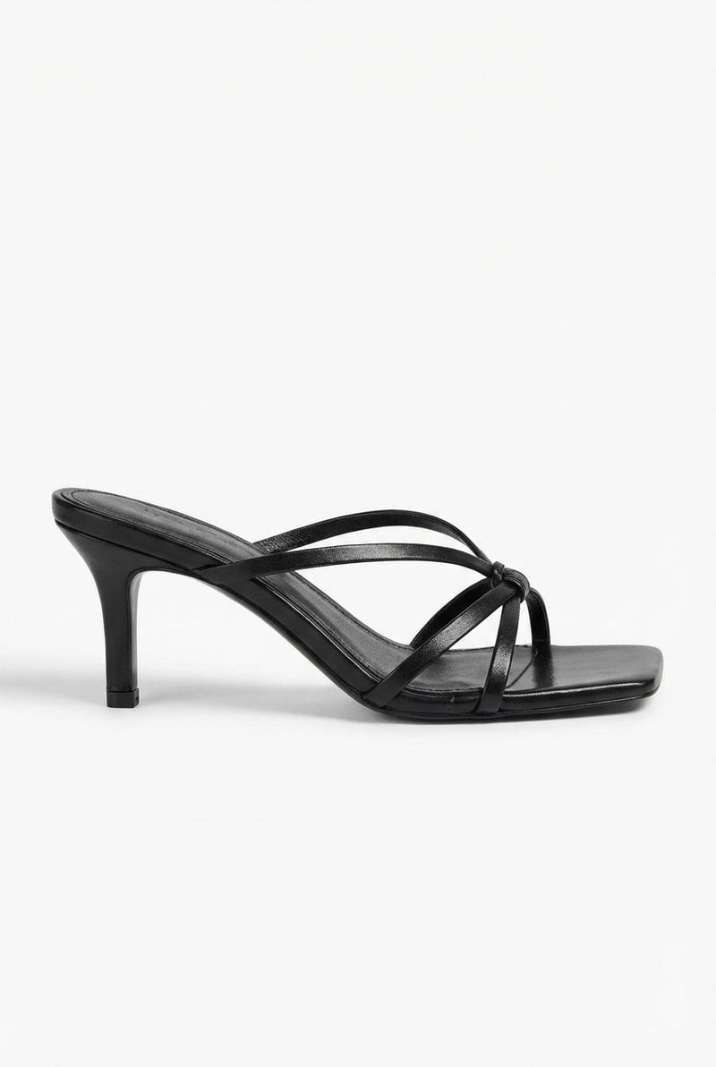 Black Women's Strappy Square-Toe Block-Heel Mules - Photo 1
