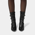 Black Women's Studded Buckle Strap Pointed Toe Ankle Boots - Photo 4