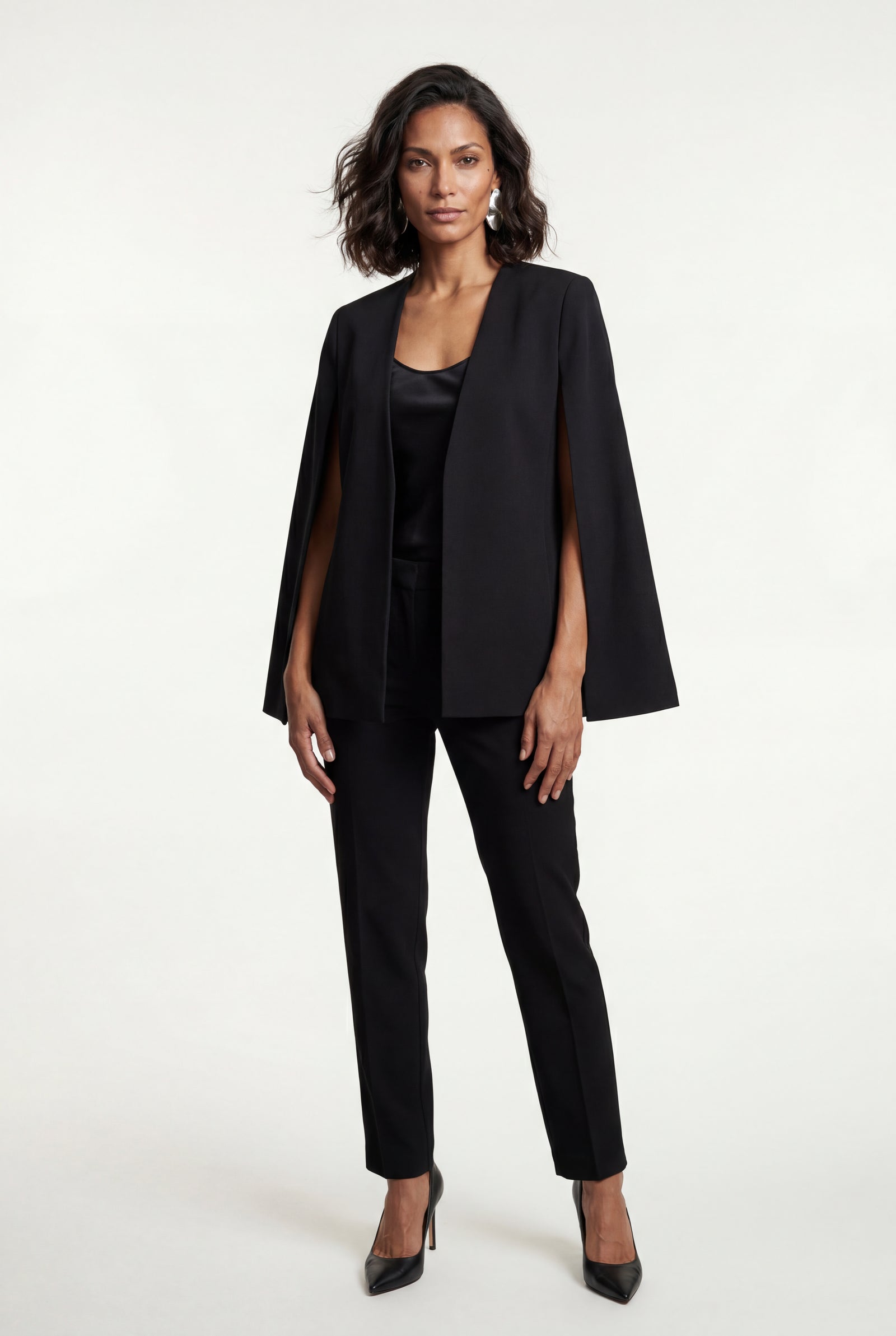 Black Women's Tailored Cape Blazer with Open Sleeves - Women's Blazers - Photo 3