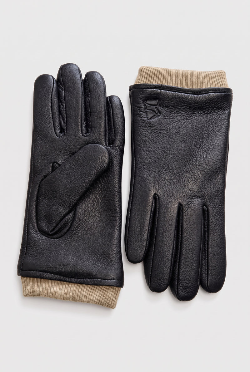 Wool-Lined Driving Gloves in Black — studio front