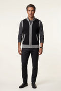 Black Zip-front Colorblock Knitted Vest with Stand Collar - Knitted vests - Photo 1