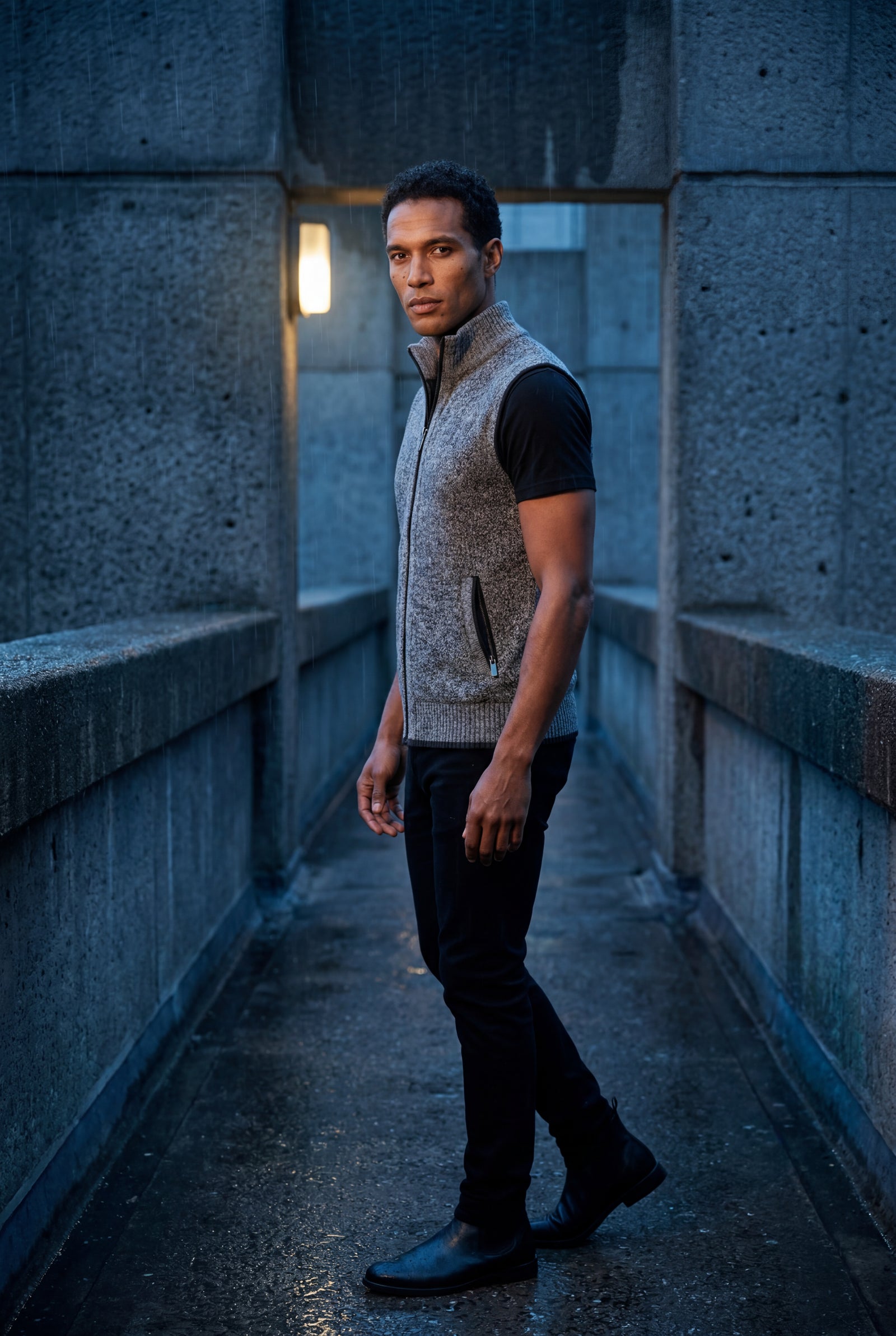 Gray Zip-front Colorblock Knitted Vest with Stand Collar - Knitted vests - Photo 19