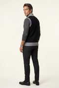 Black Zip-front Colorblock Knitted Vest with Stand Collar - Knitted vests - Photo 2