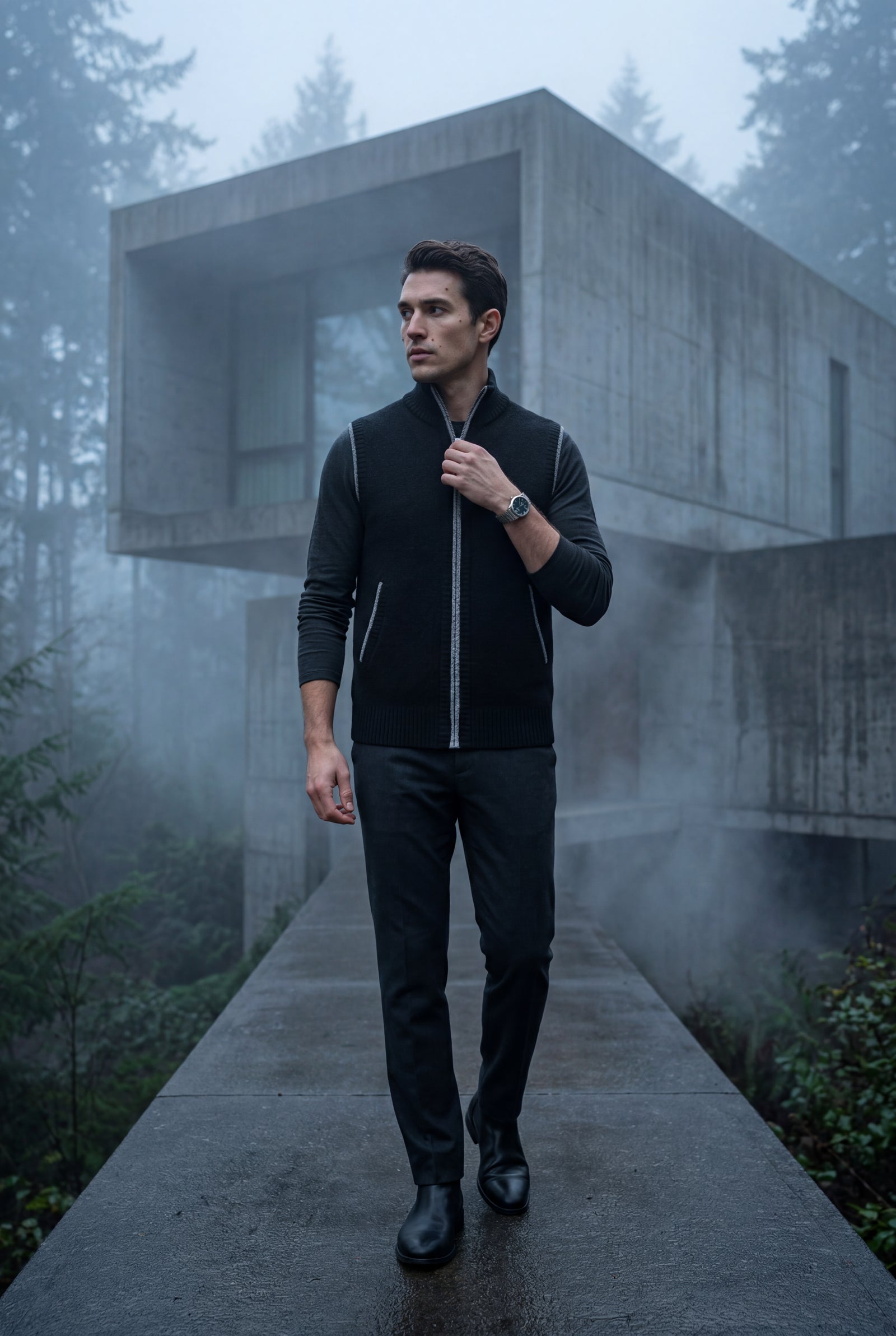 Black Zip-front Colorblock Knitted Vest with Stand Collar - Knitted vests - Photo 7